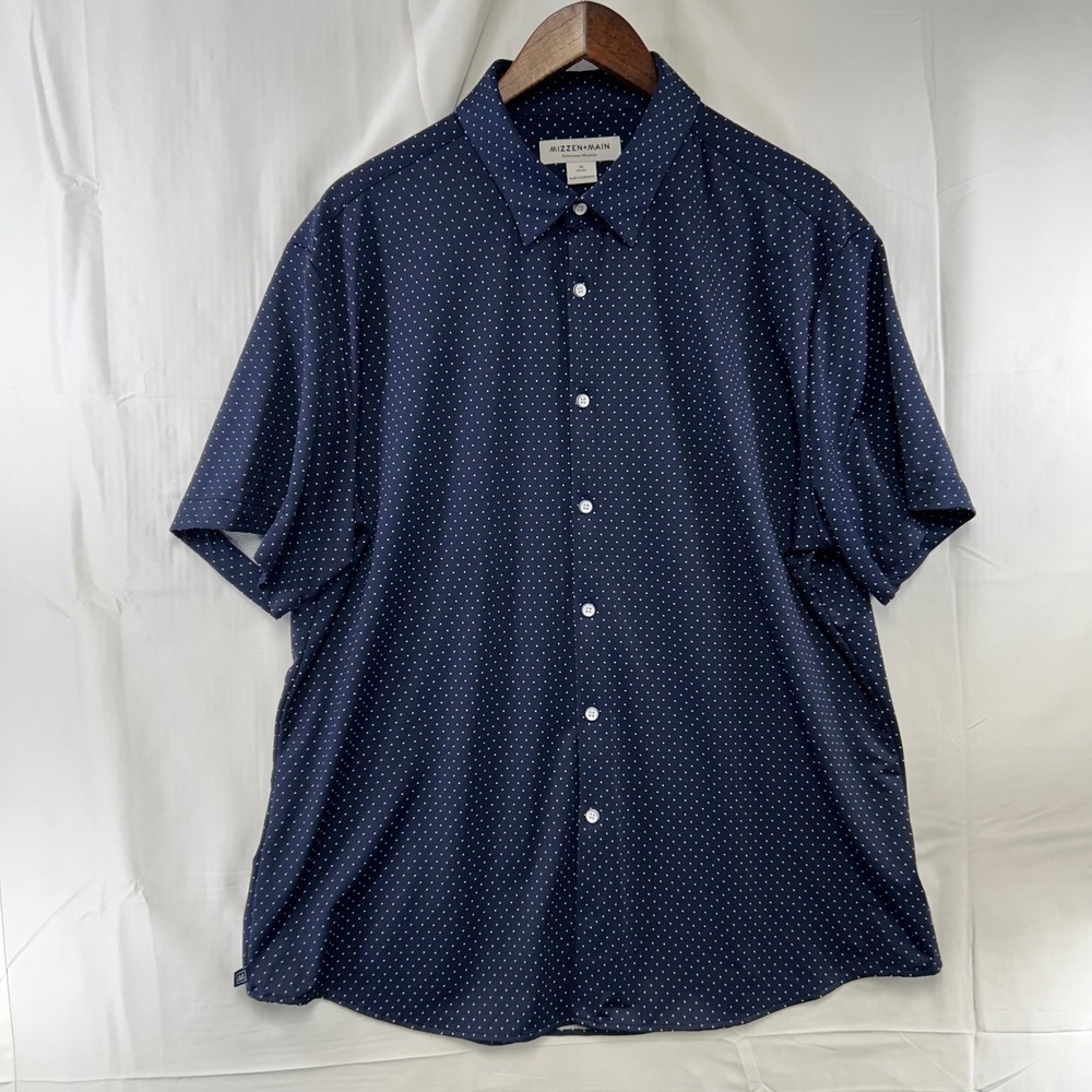 Mizzen+Main Button Up Mens XL Navy Blue Micro Dot Performance Shirt